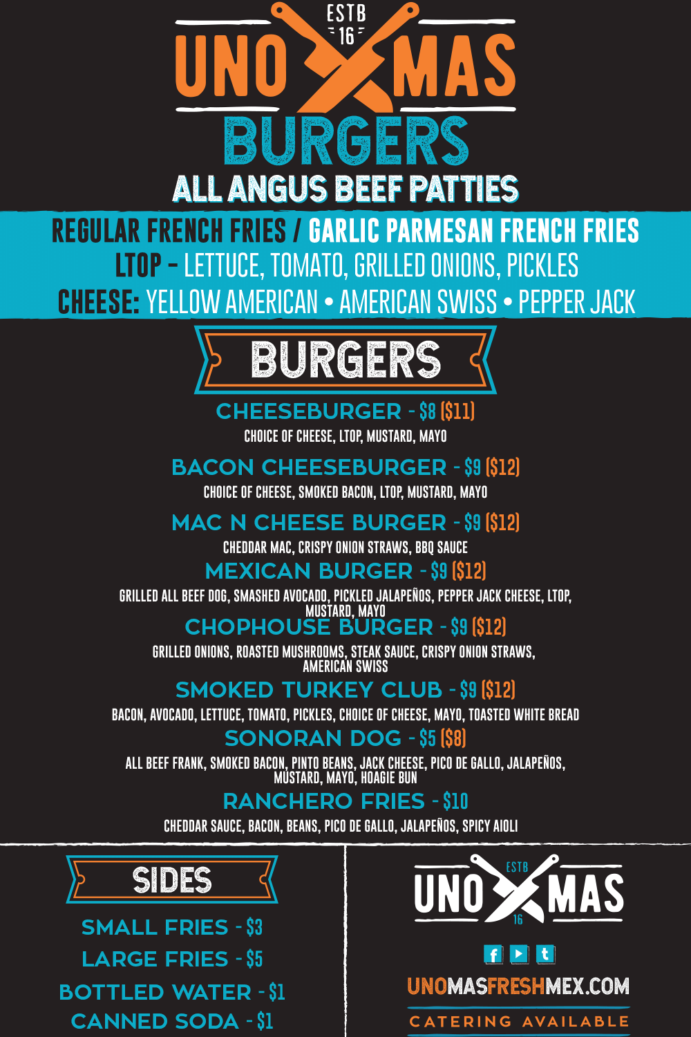 Uno Más large-format burger menu artwork